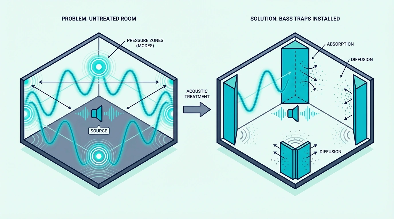 Standing waves and room modes that bass traps help control