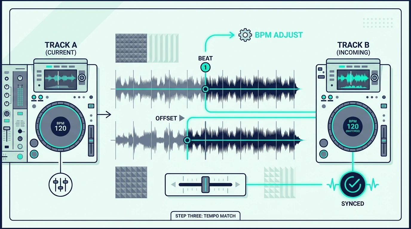 Step three of DJ mixing: matching tempo