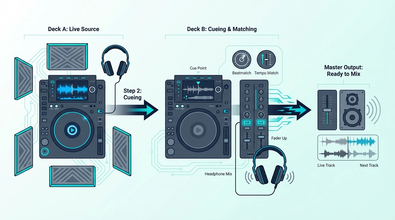 Step two of DJ mixing: cueing the next track