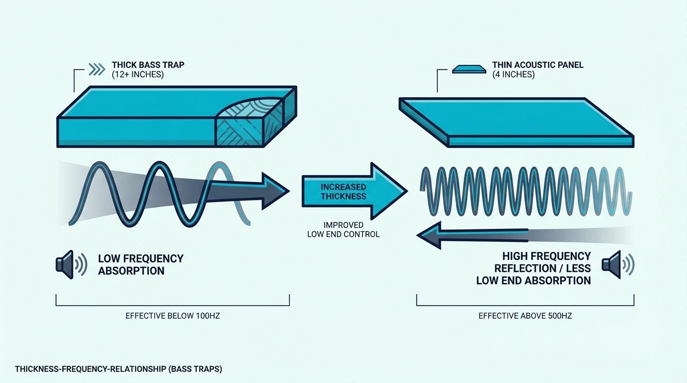 Relationship between bass trap thickness and absorbed frequency