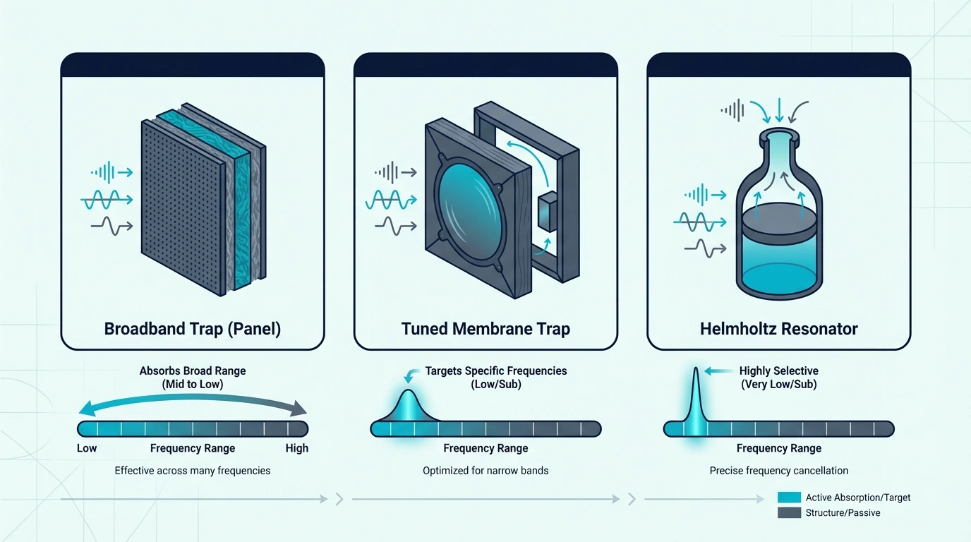 Bass trap type comparison by frequency range