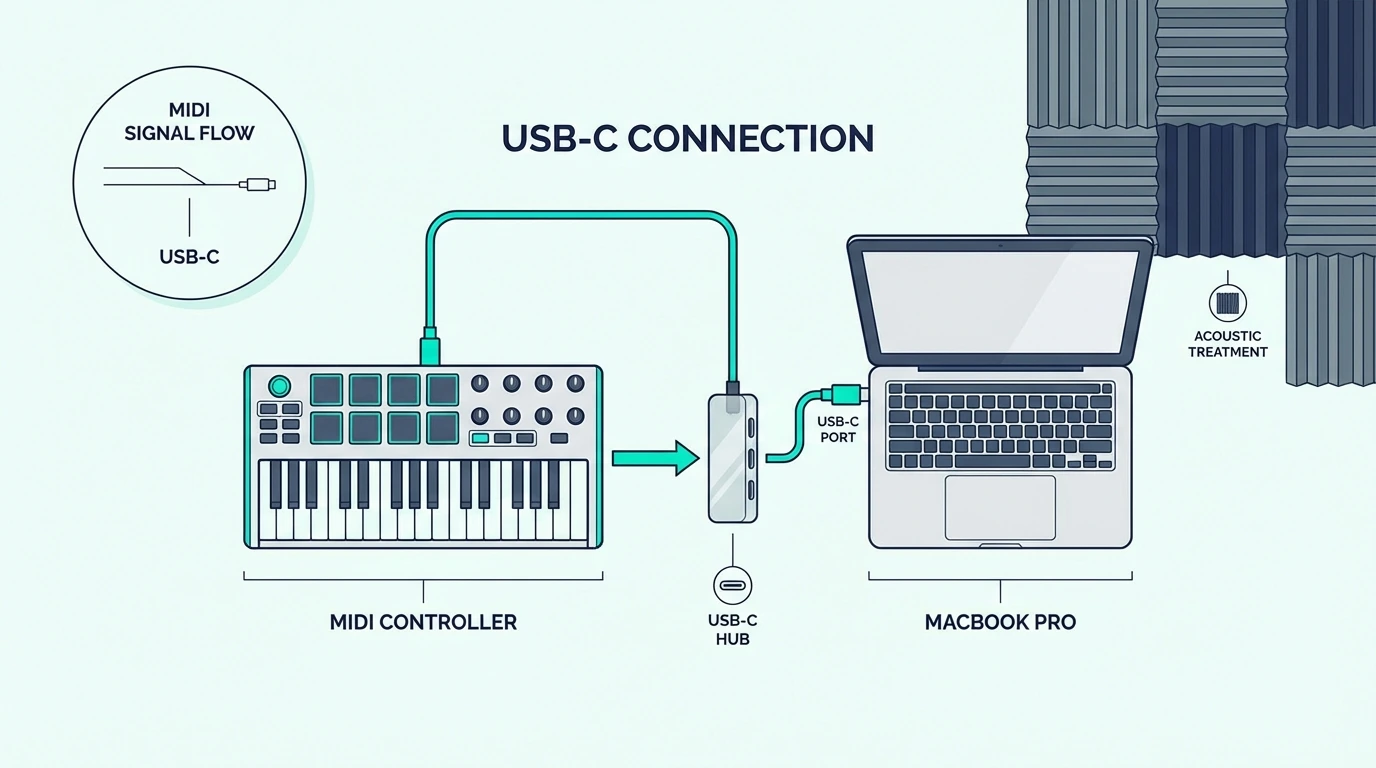 USB-C MIDI keyboard connection to a MacBook