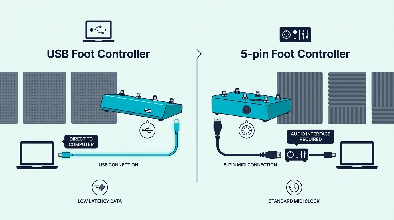 USB and 5-pin MIDI foot controllers compared