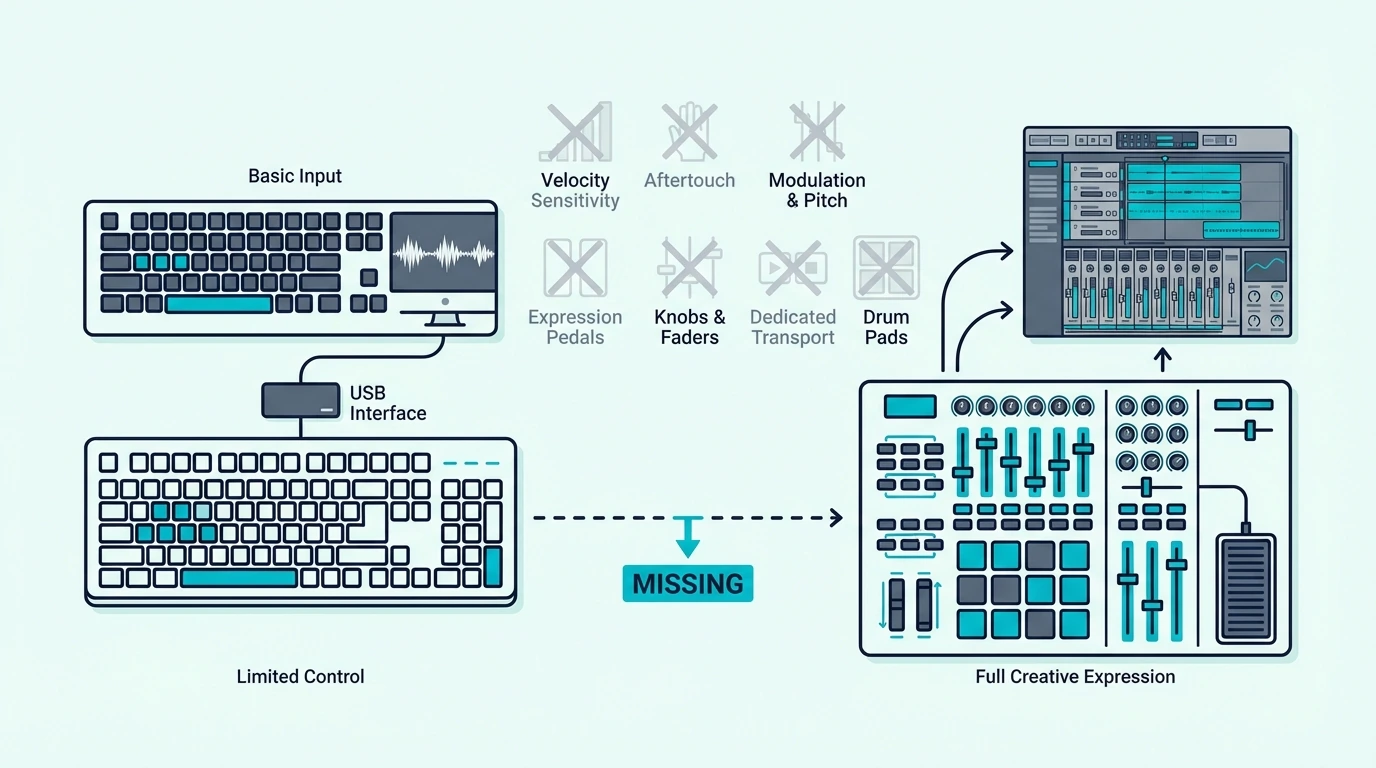 What you lose when using a computer keyboard for MIDI