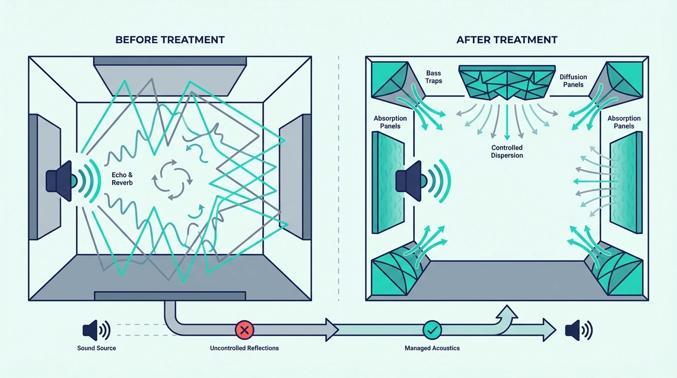 What acoustic treatment does inside a room