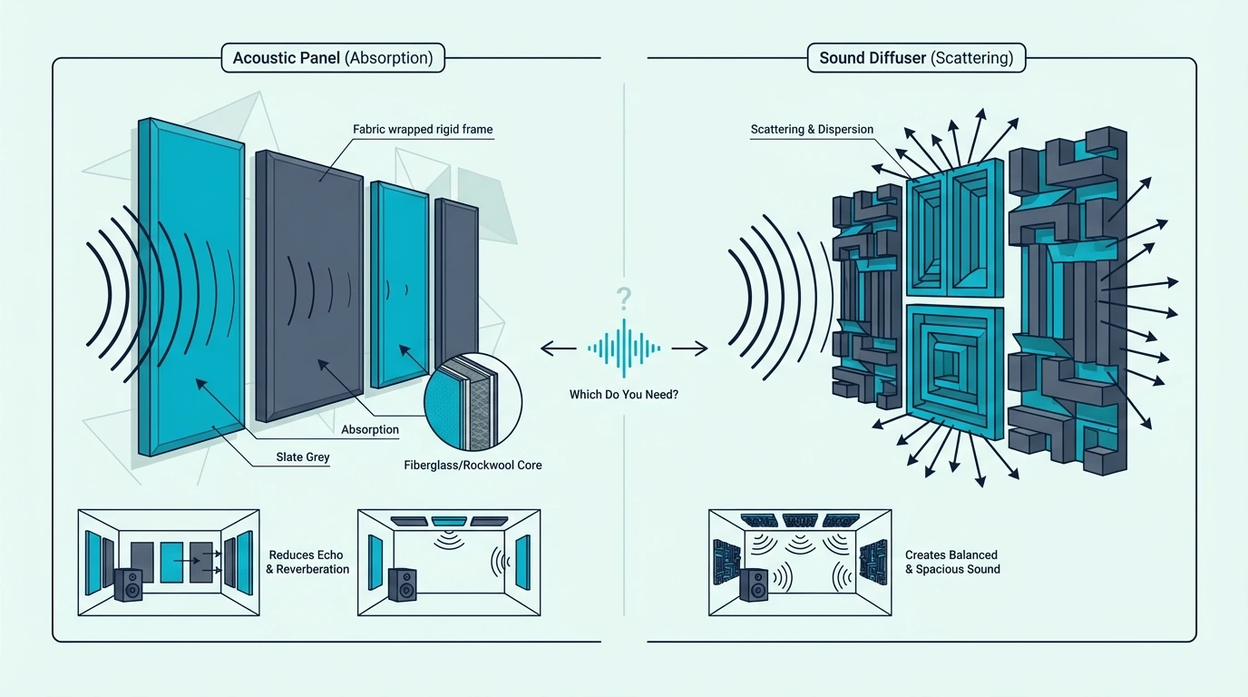 Decision guide for choosing a sound diffuser or acoustic panel