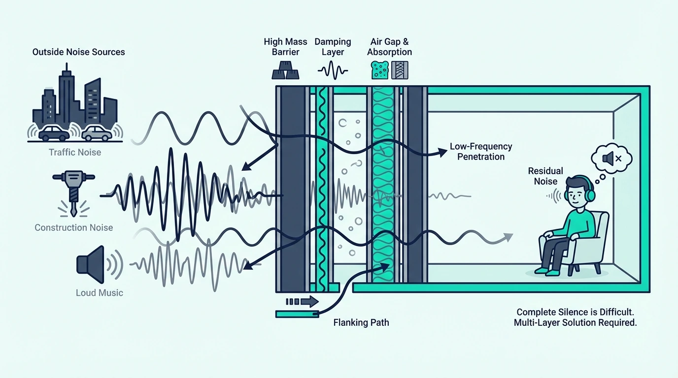Why outside noise is difficult to soundproof completely
