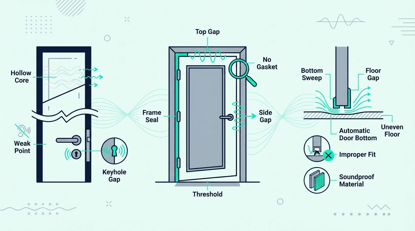 Diagram showing why doors leak sound around gaps
