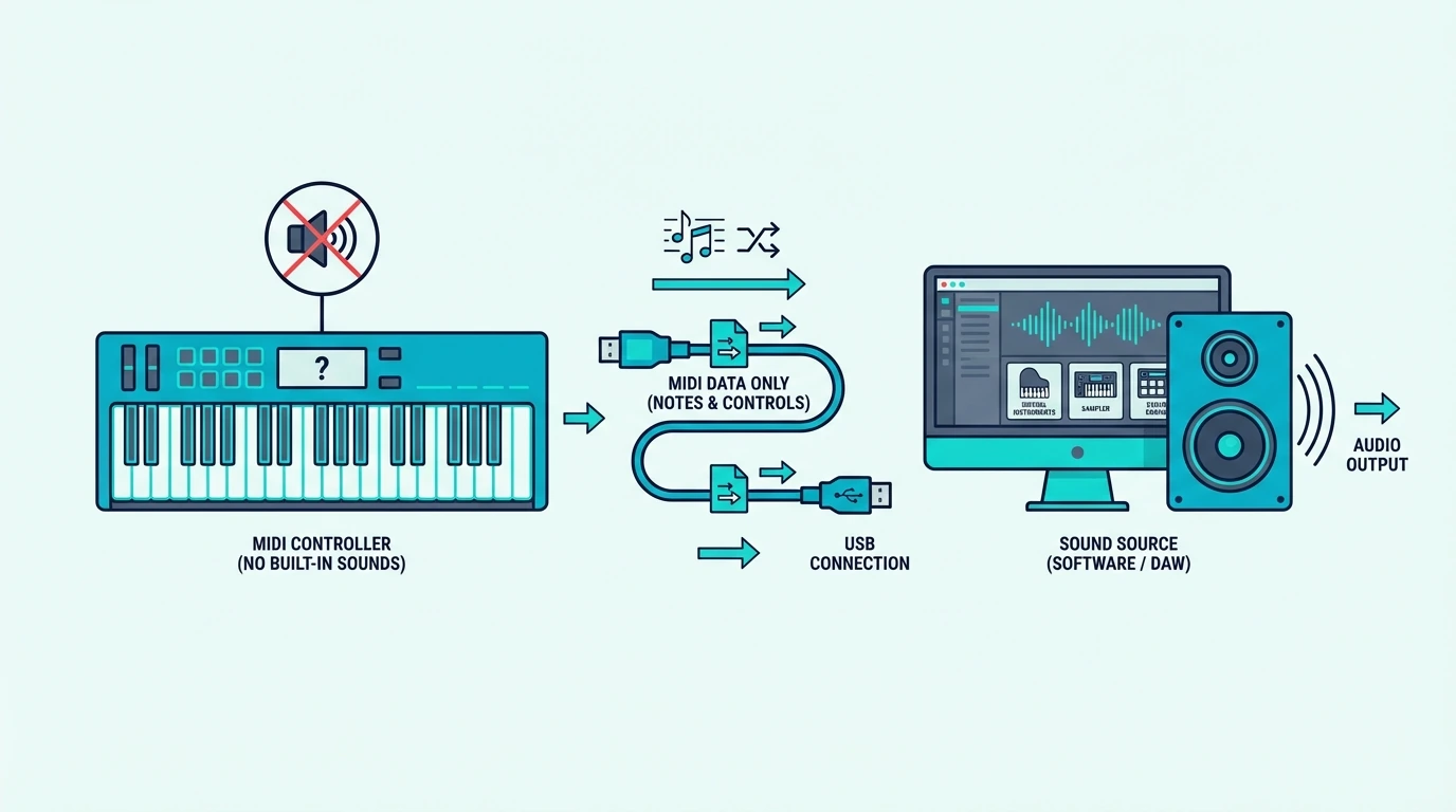 Why MIDI keyboards usually have no built-in sounds