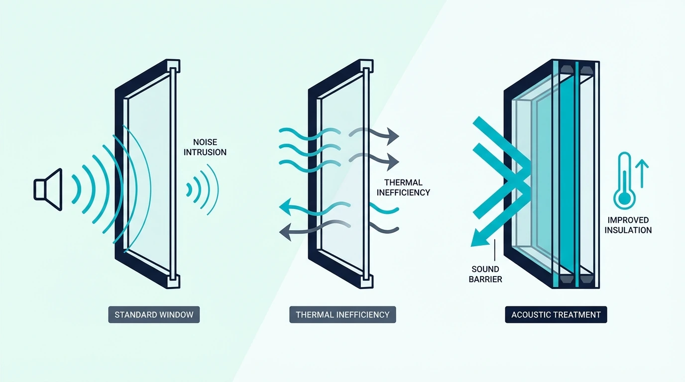 Window reflection problems in acoustic treatment
