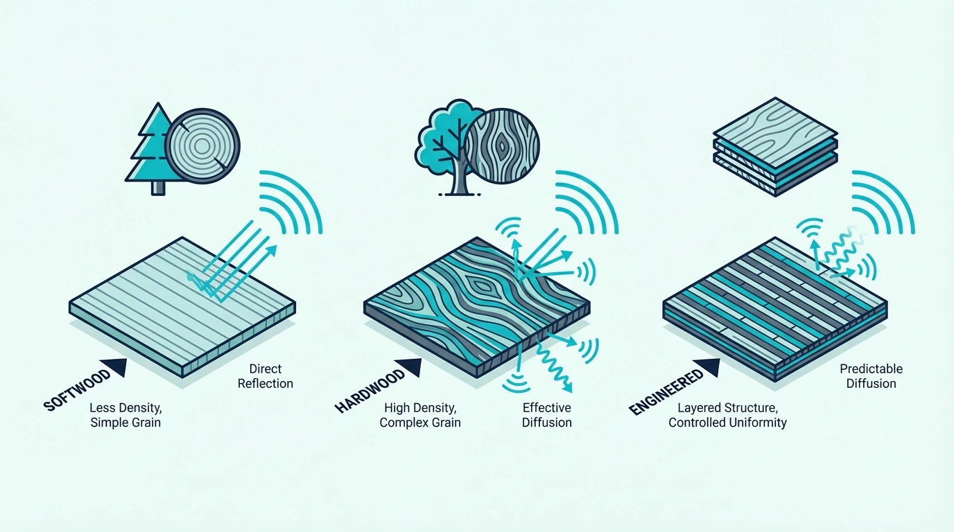 Wood types used for sound diffusers