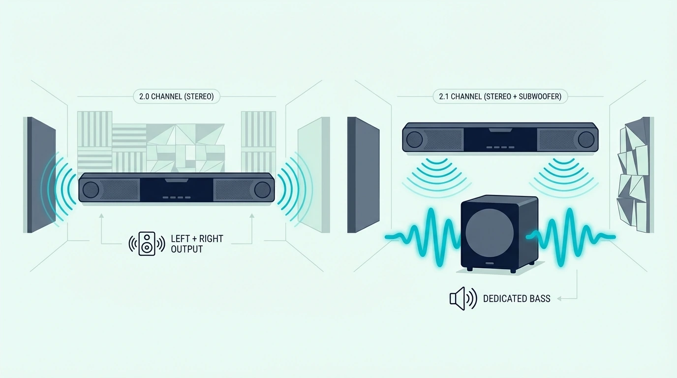 2.0 soundbar setup compared with 2.1 soundbar setup