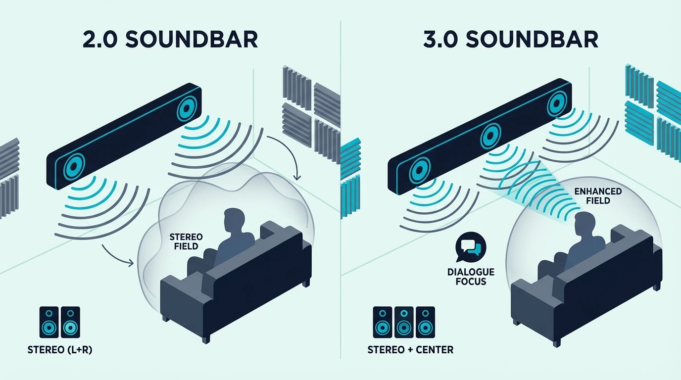 2.0 and 3.0 soundbar channel layouts compared