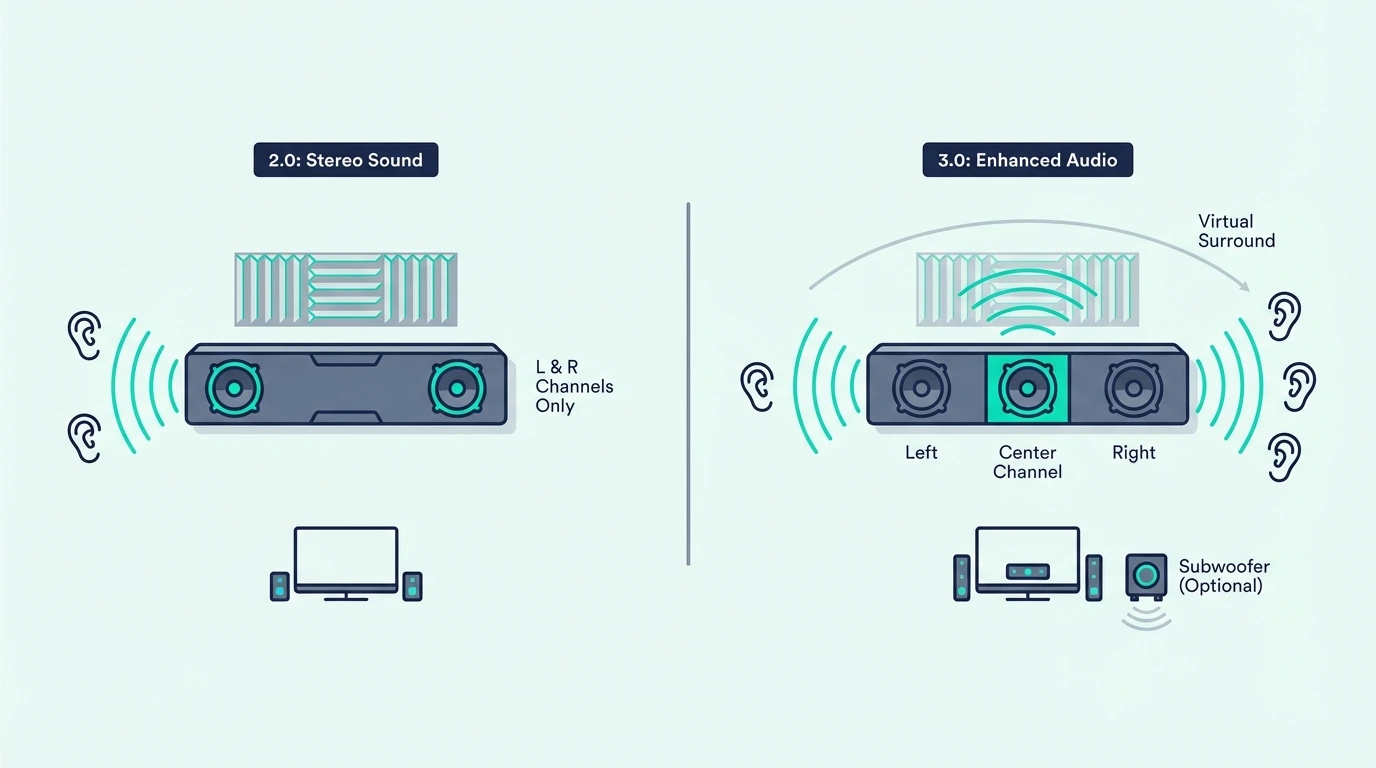 Center channel benefit in a 3.0 soundbar