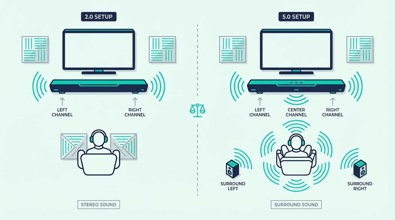 2.0 and 5.0 soundbar channel layouts compared