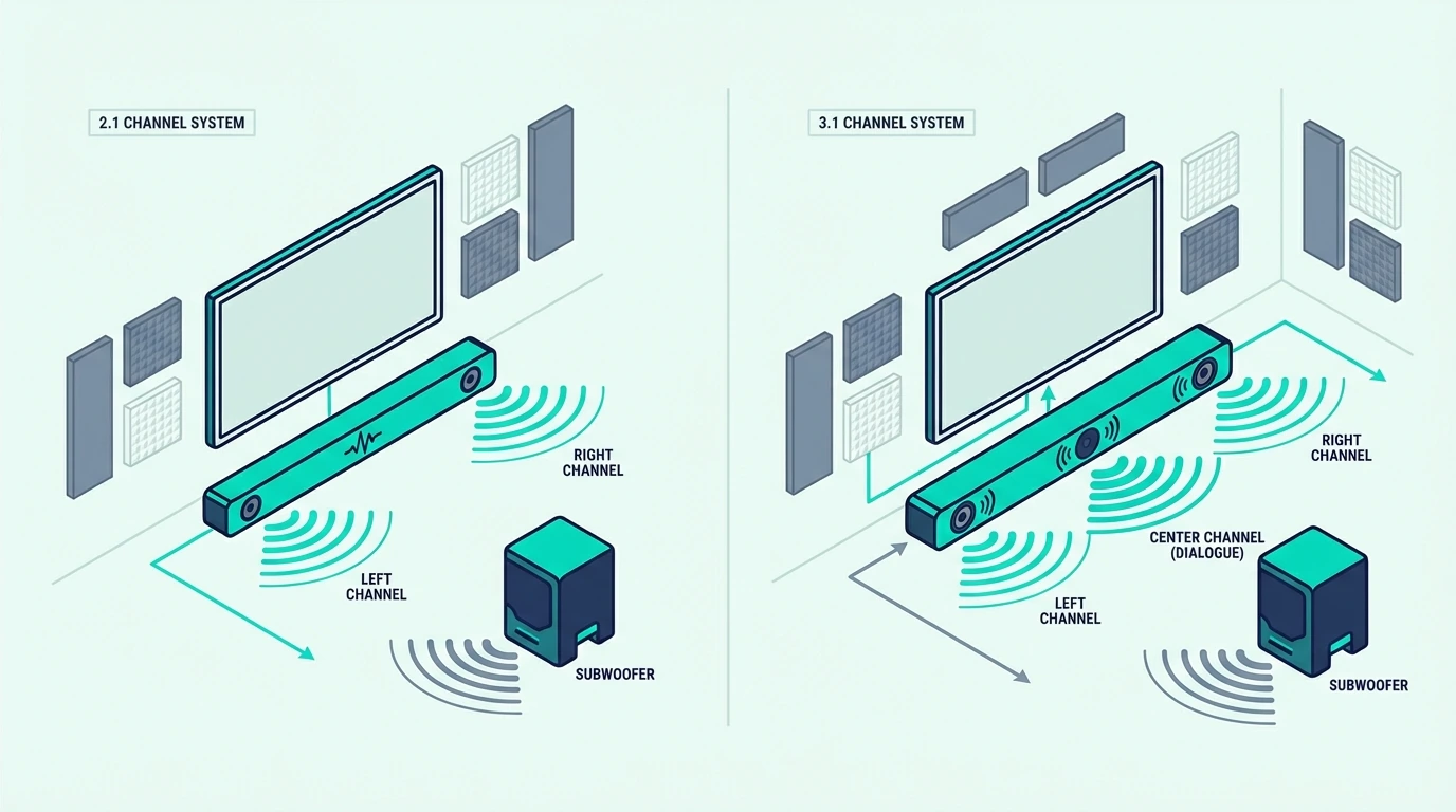 2.1 and 3.1 soundbar channel layouts compared