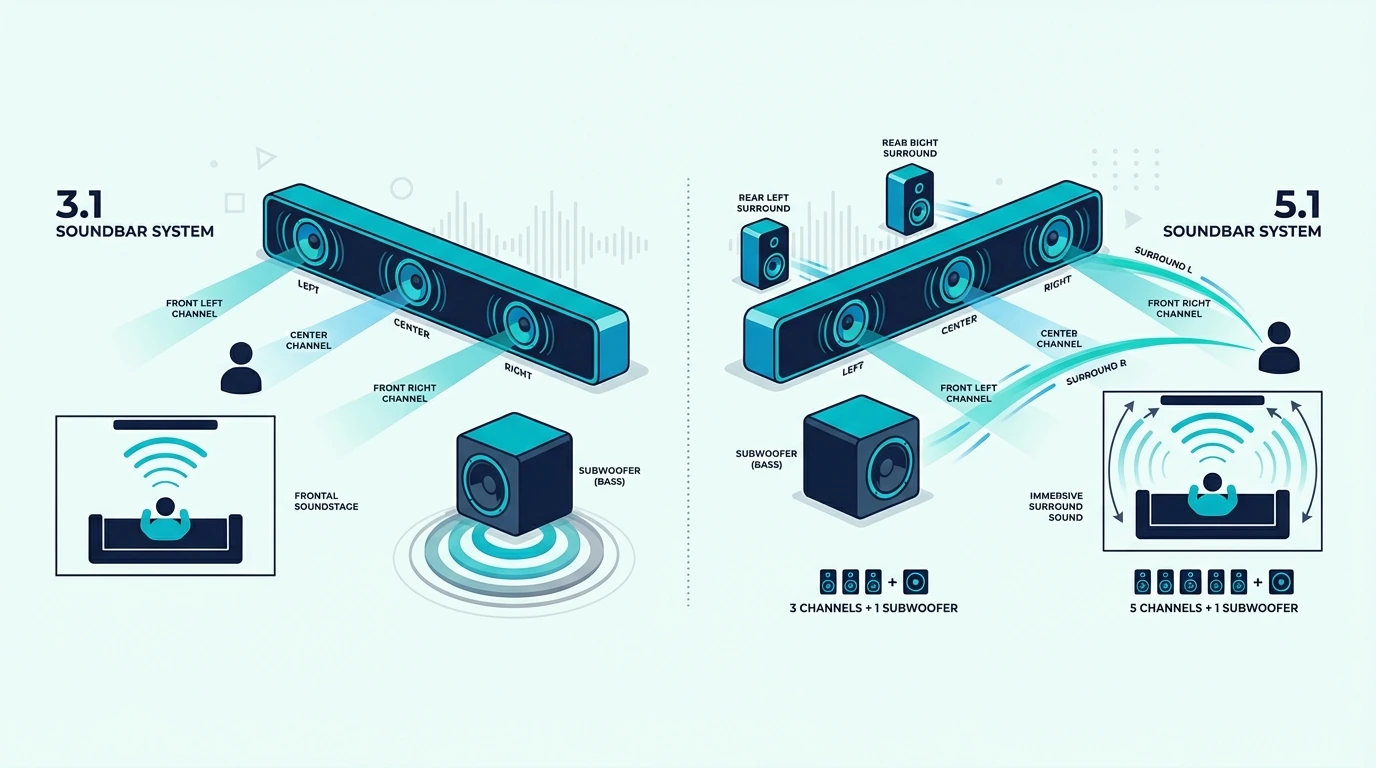 Surround speaker benefit in a 5.1 soundbar setup
