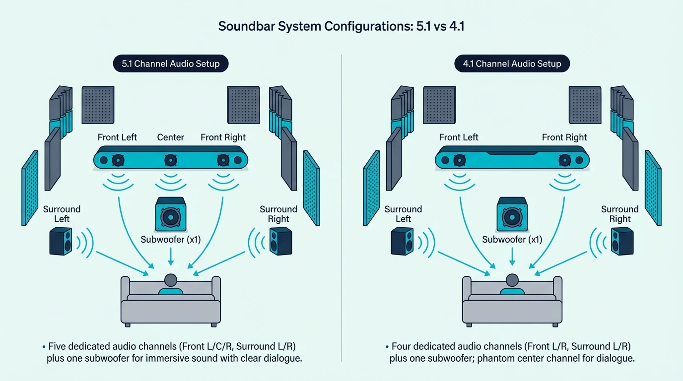 Center channel difference between 5.1 and 4.1 soundbars