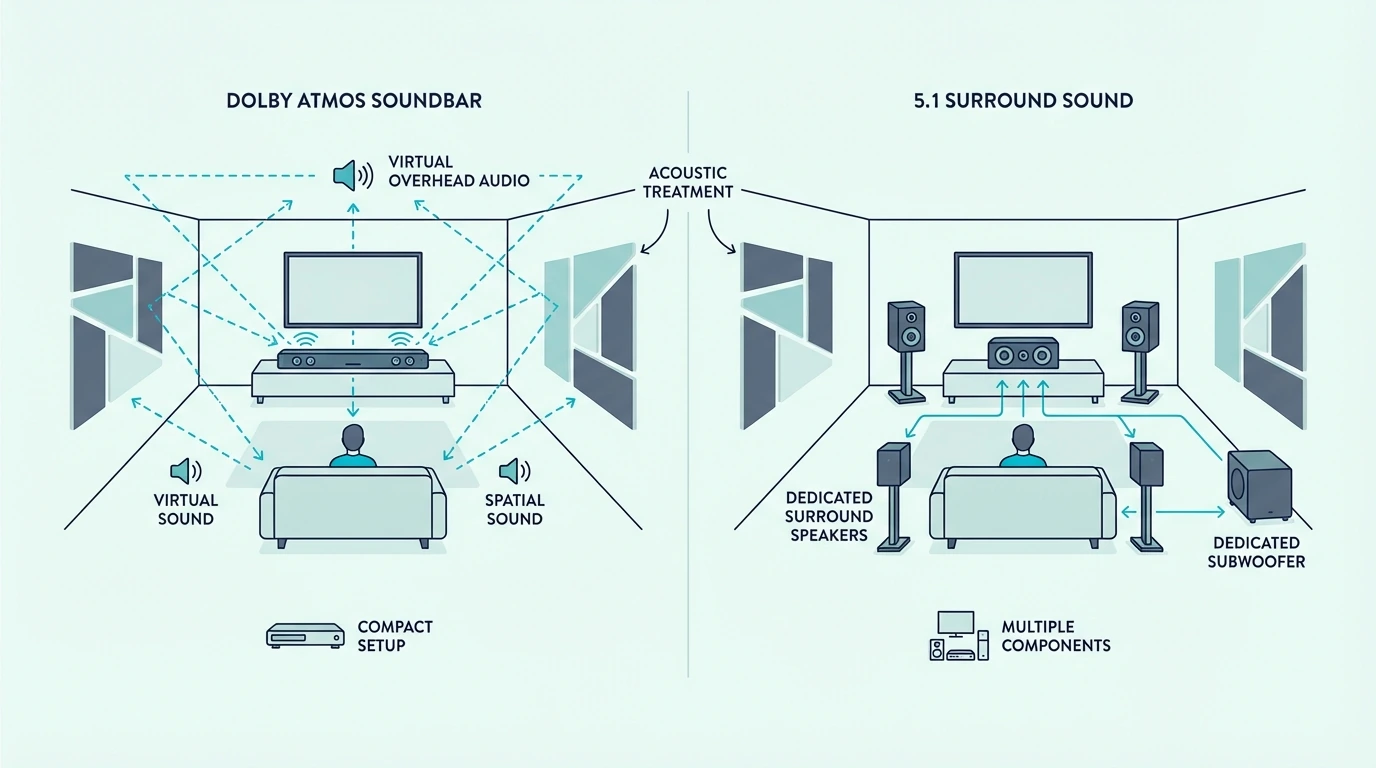 Dolby Atmos soundbar compared with a 5.1 speaker system