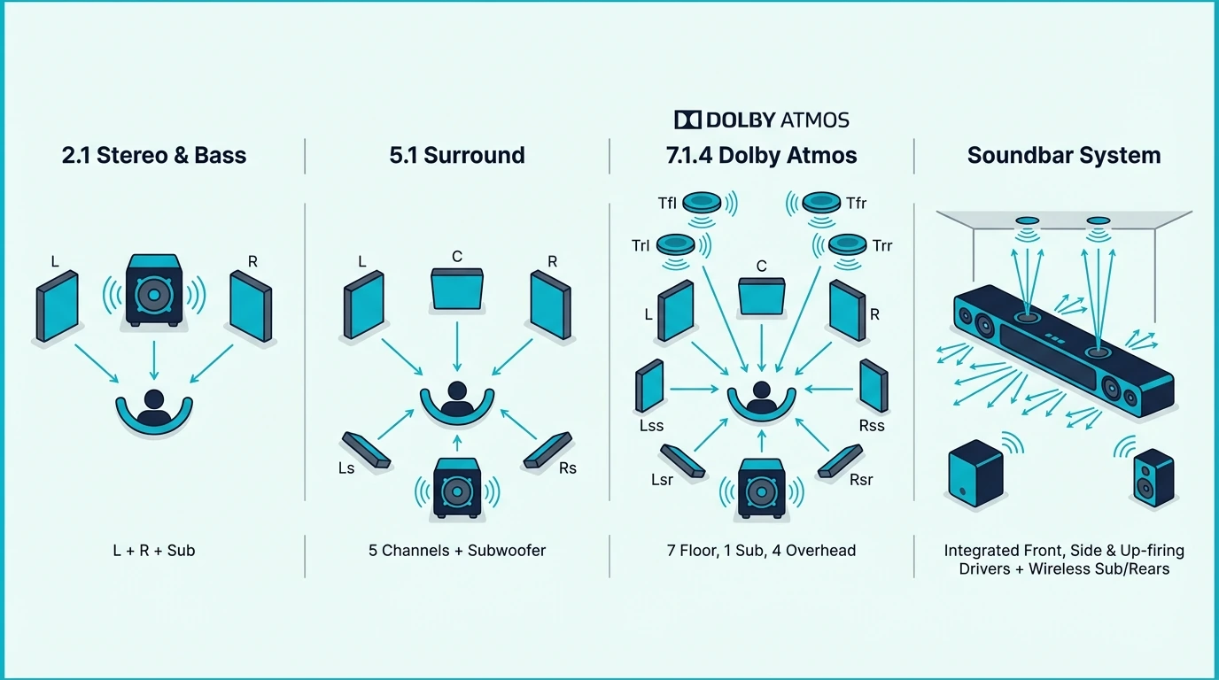 Dolby Atmos soundbar channel layout comparison