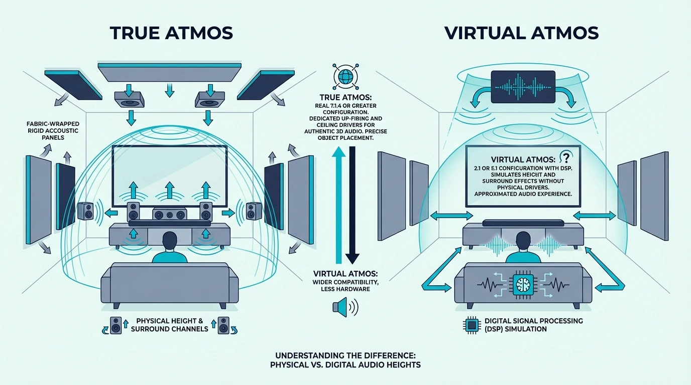 True Dolby Atmos soundbar compared with virtual Atmos processing