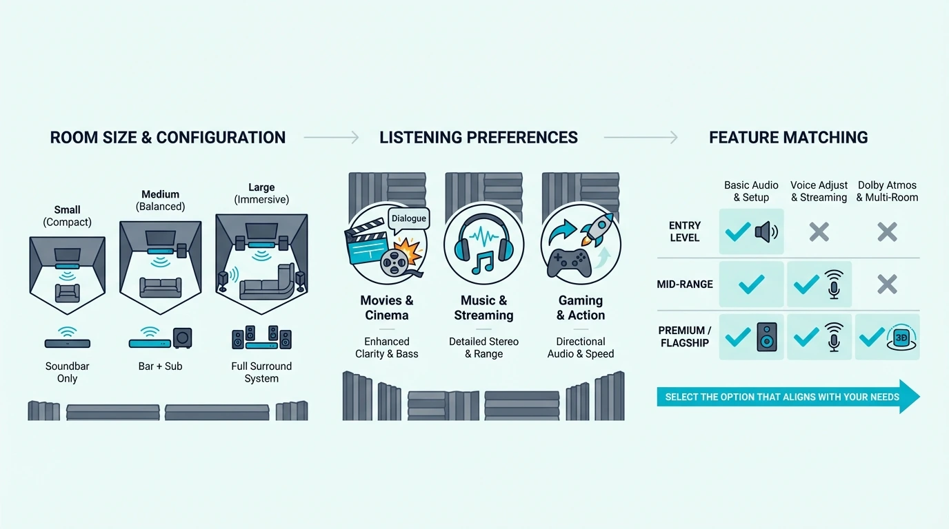 Which Polk soundbar fits different rooms best