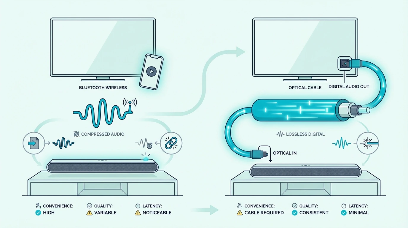 Bluetooth and optical soundbar connections compared