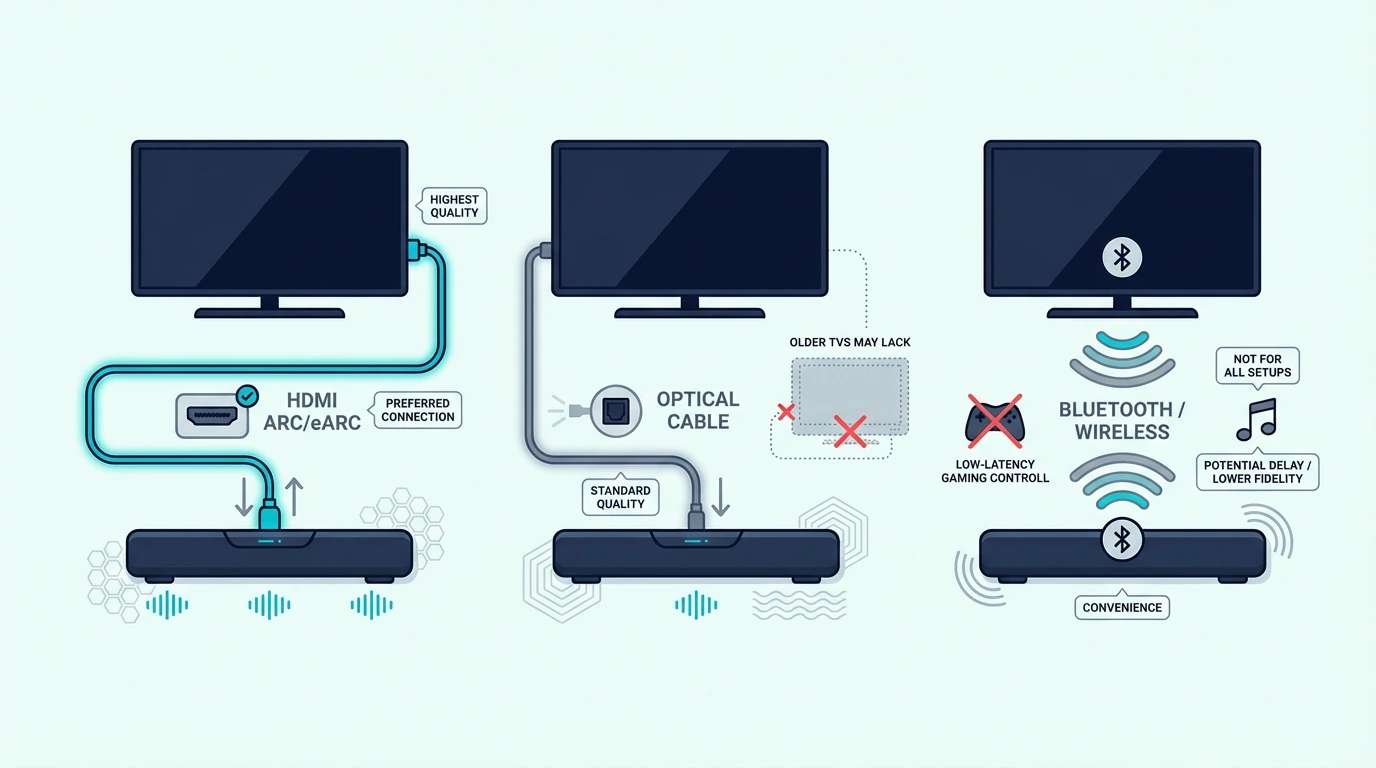 Compatibility guide for connecting soundbars to different TVs