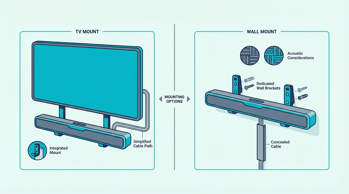Choosing between TV-mounted and wall-mounted soundbar placement