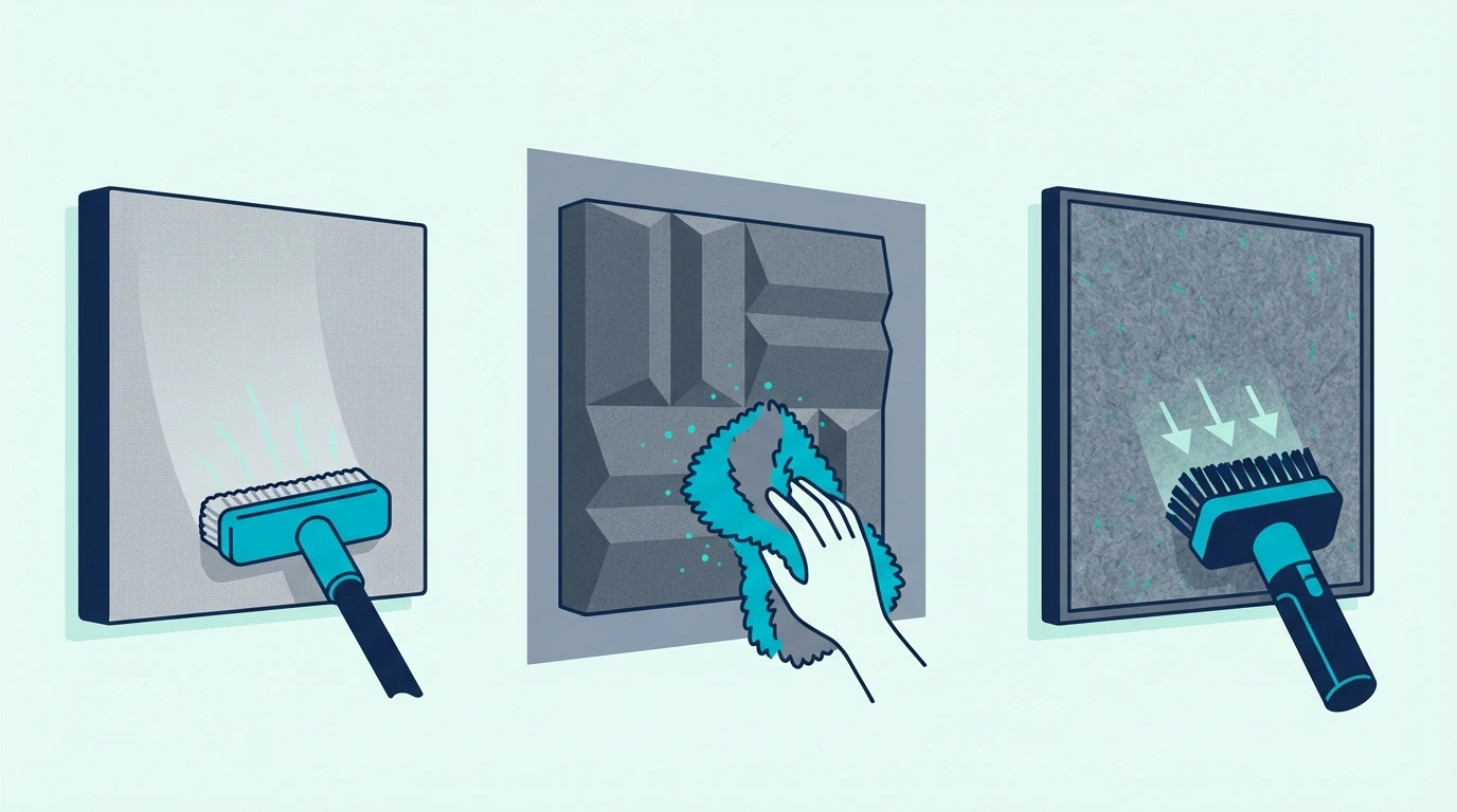 Comparison of fabric, foam, and PET felt acoustic panels with safe cleaning tools