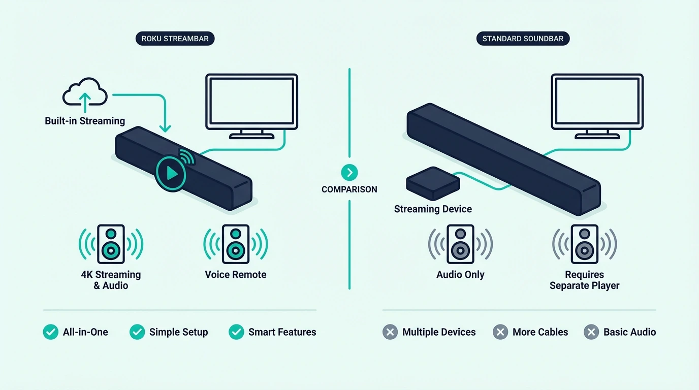 Roku Streambar compared with a standard soundbar