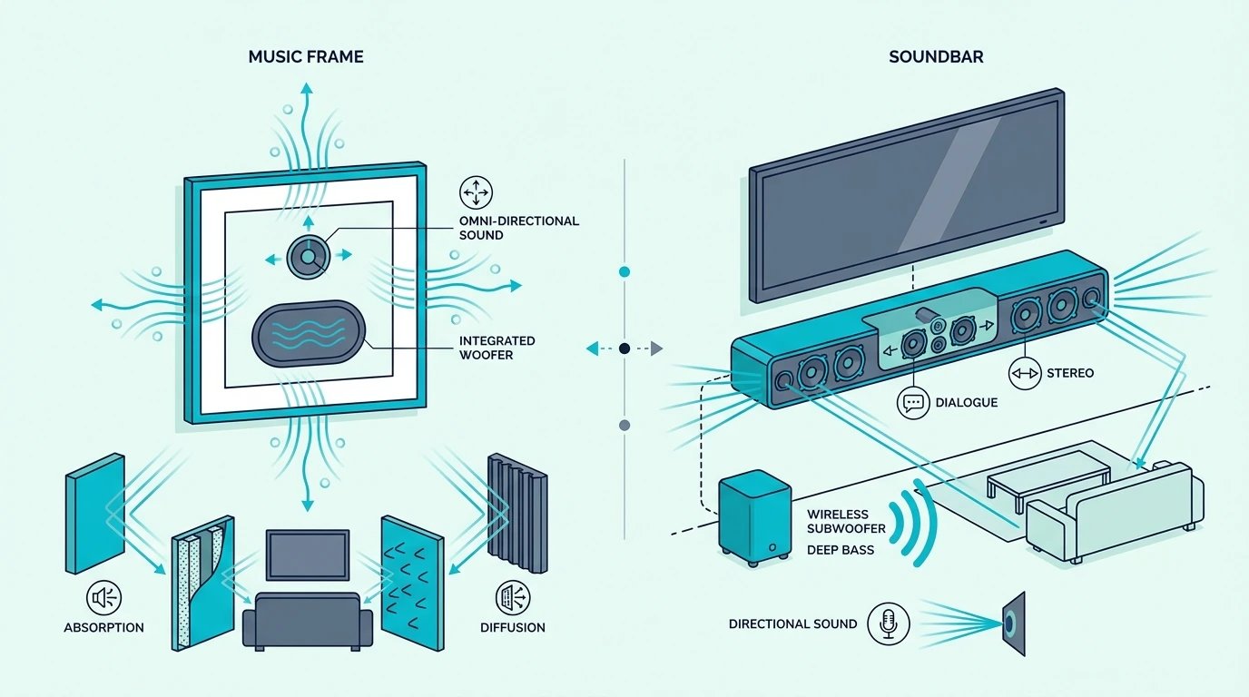 Samsung Music Frame compared with a soundbar