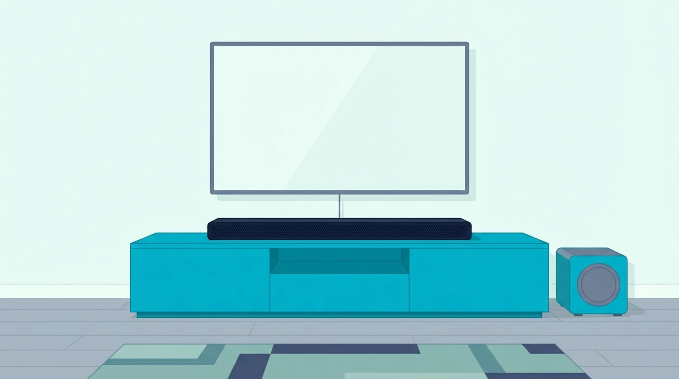 Simple living room soundbar setup with optional subwoofer