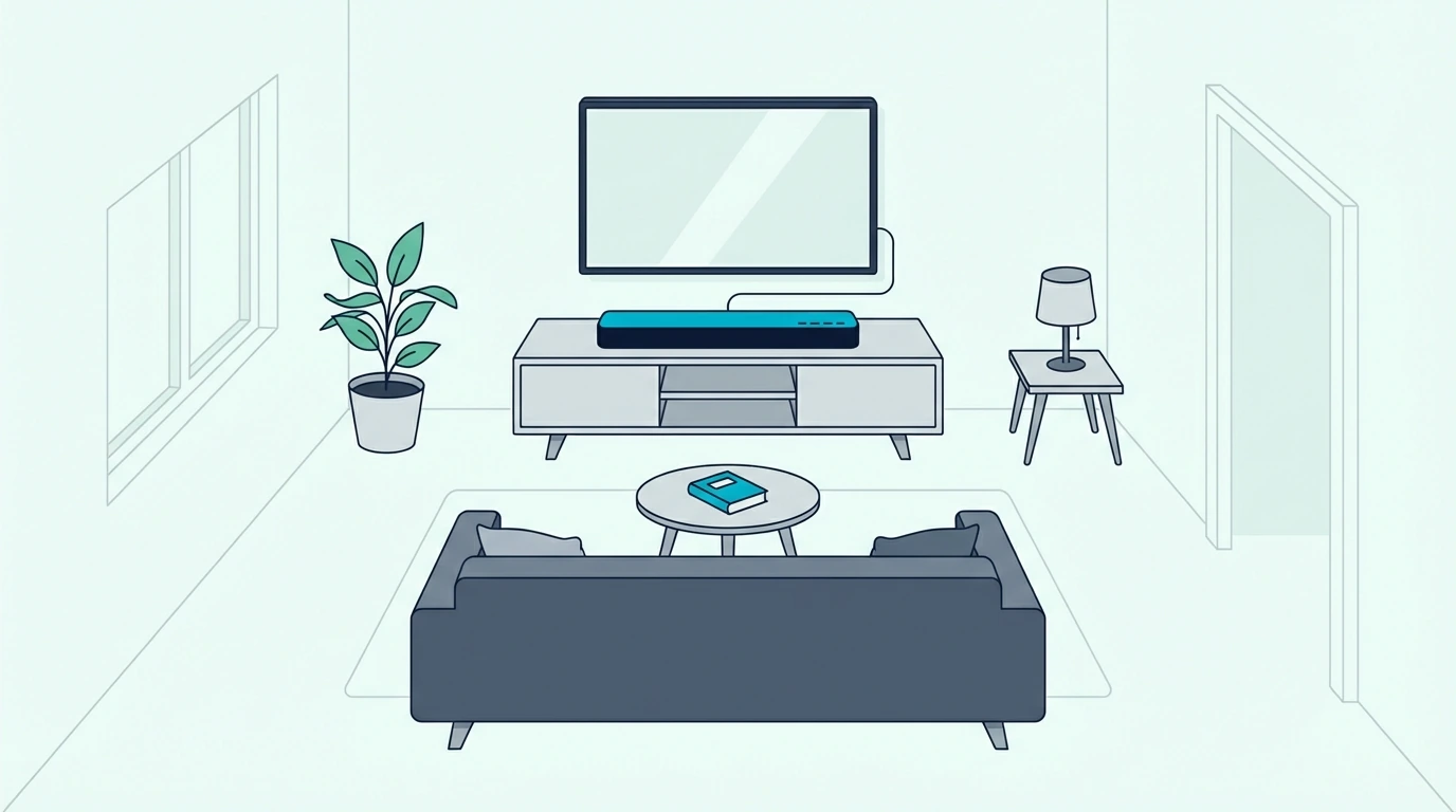 Compact apartment living room where a soundbar makes sense