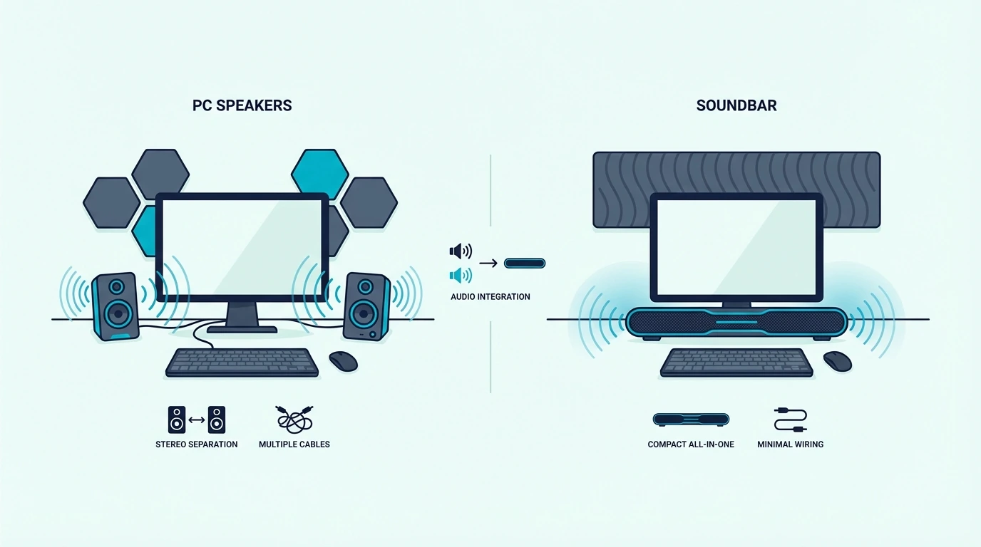 Soundbar compared with desktop speakers for a PC setup