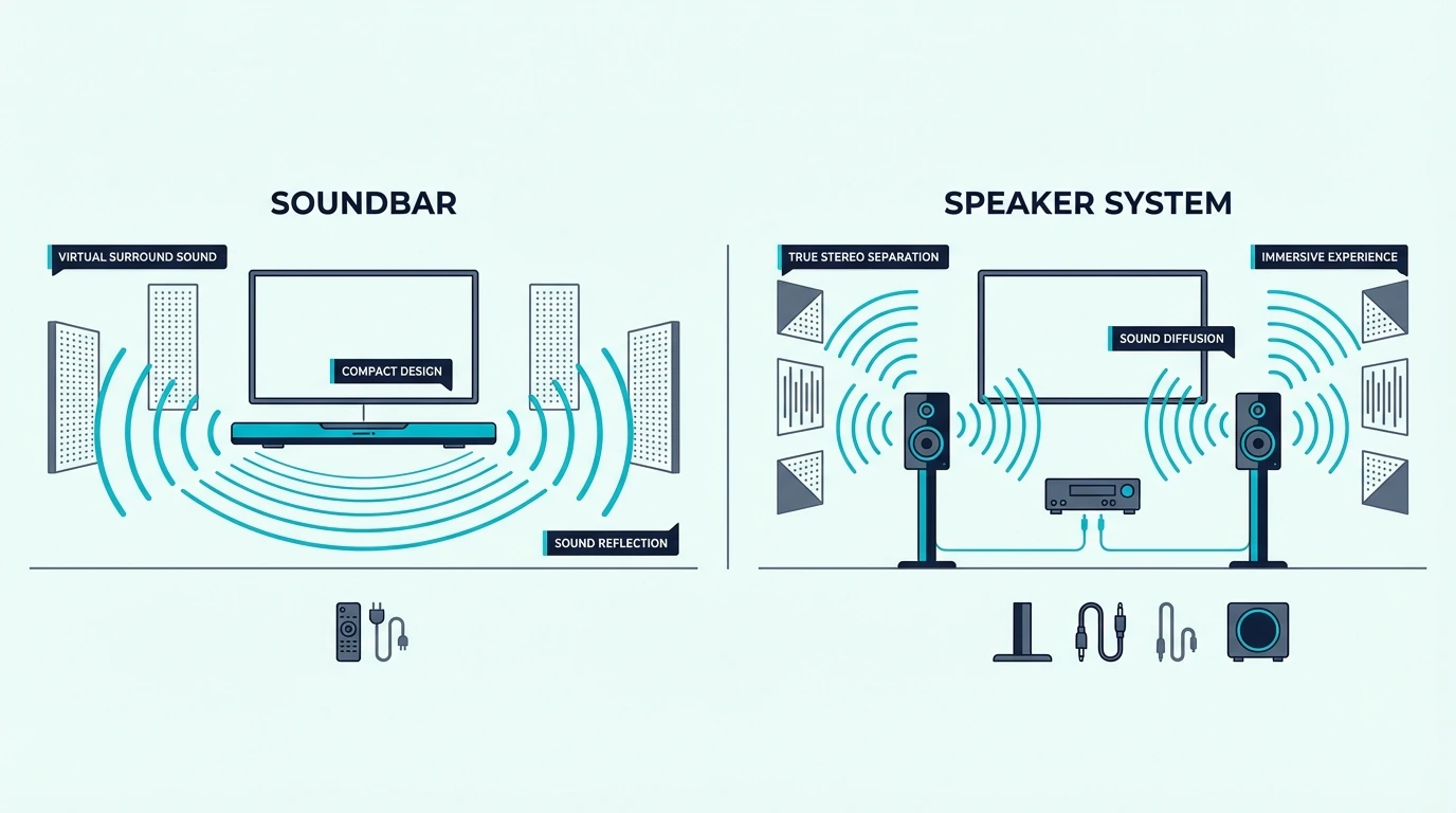 Room fit comparison for soundbars and speaker systems