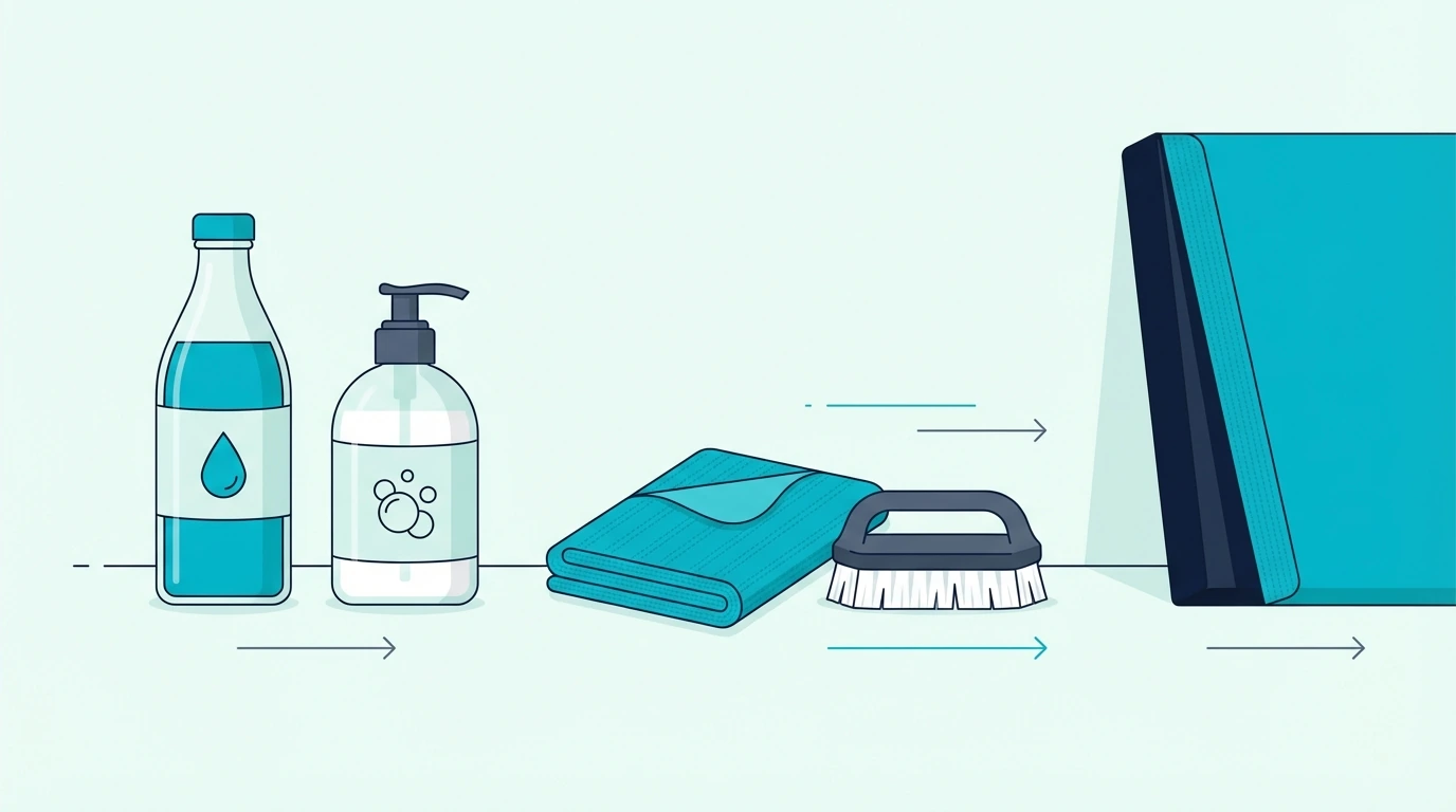 Safe acoustic panel cleaning supplies including distilled water and microfiber cloth