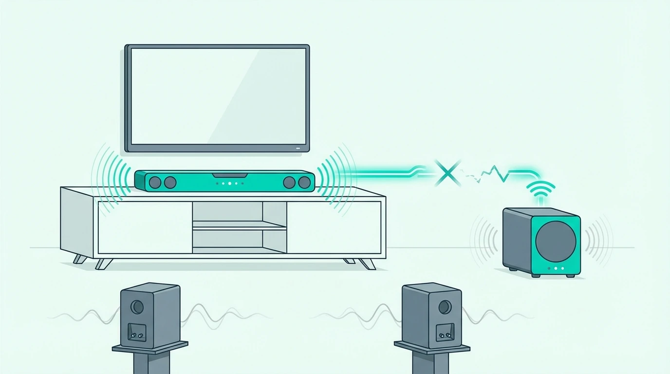 Wireless subwoofer dropout in a soundbar system