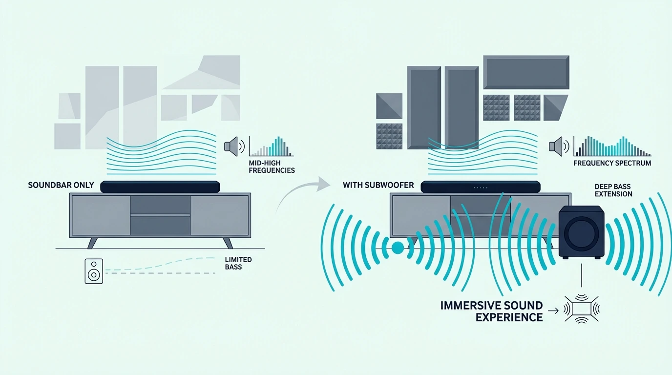 Soundbar setup with and without a subwoofer compared
