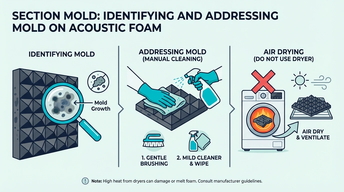 Identifying and handling mold on acoustic foam panels