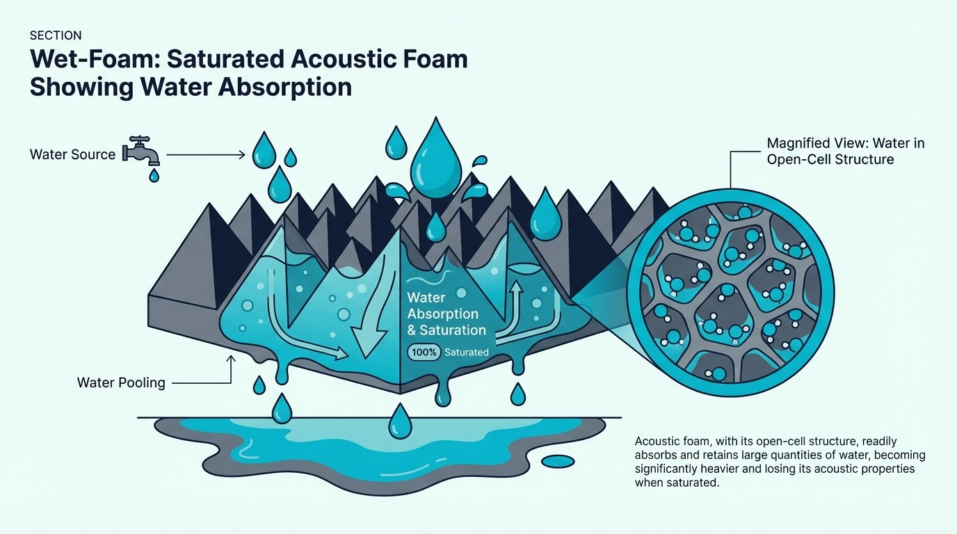 Saturated acoustic foam panel showing how water fills the material