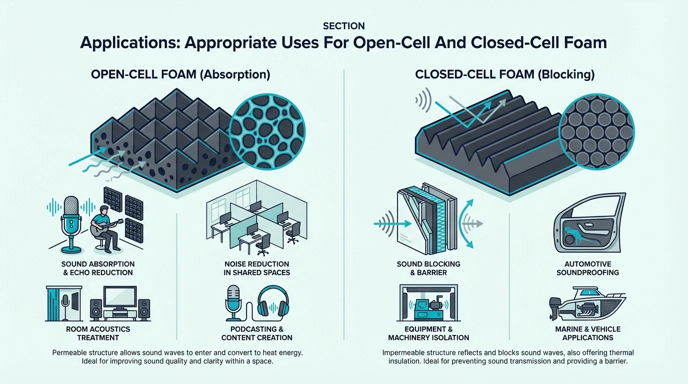 Common use cases for open-cell vs closed-cell foam