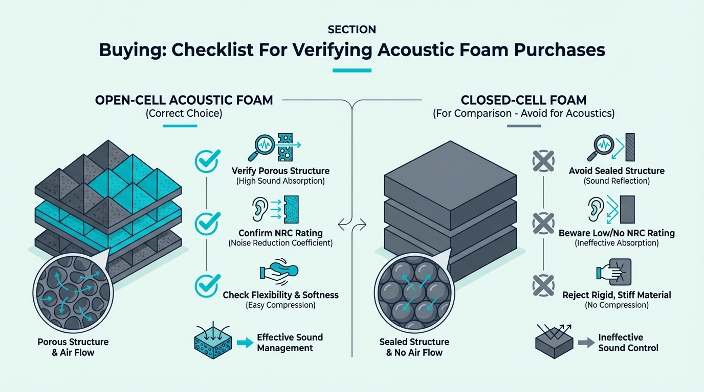 Checklist for verifying you’re buying real open-cell foam for acoustic use
