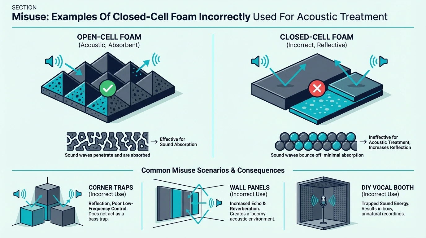 Examples of closed-cell foam products that get wrongly used for acoustic treatment