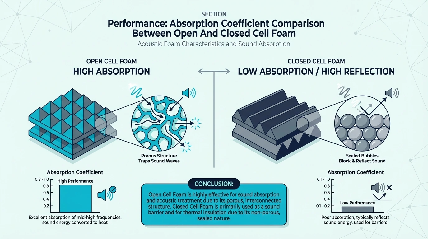 Absorption comparison between open-cell and closed-cell foam