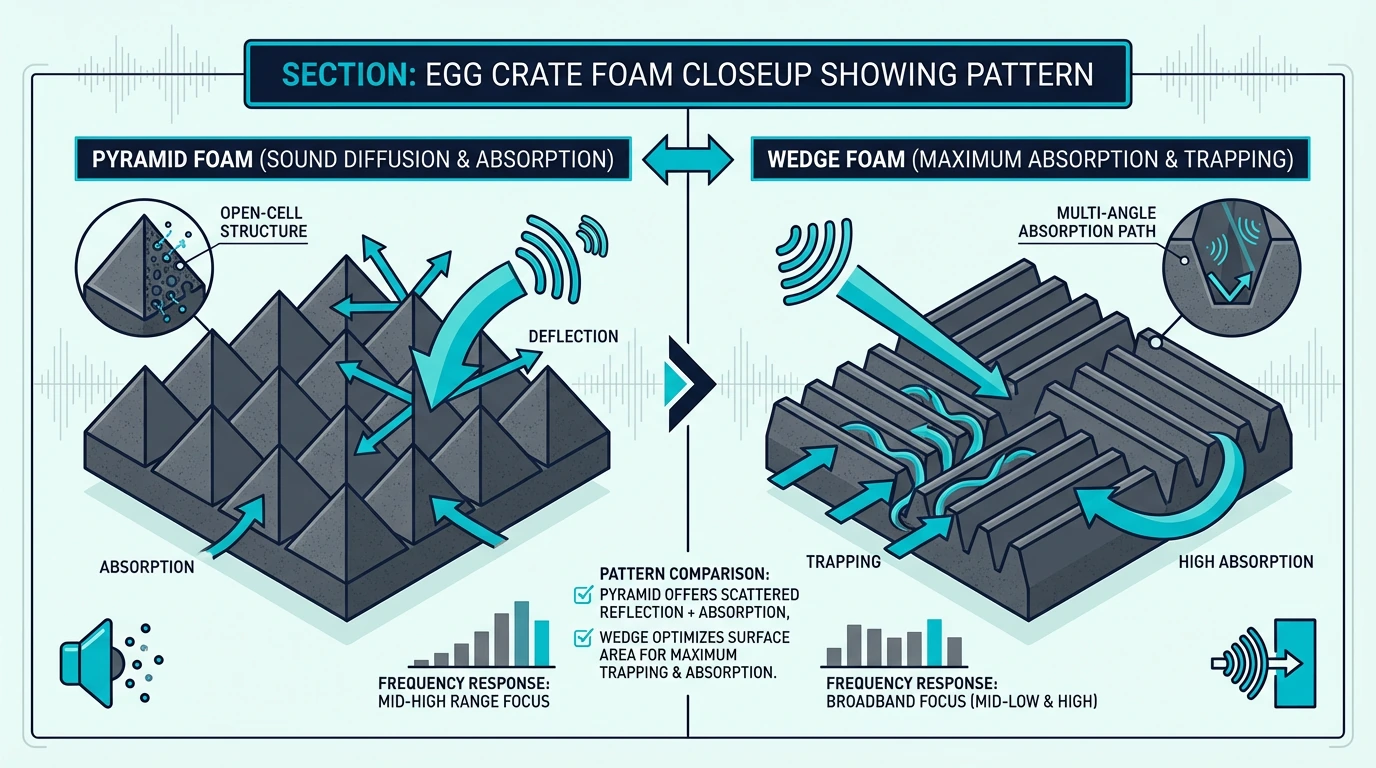 Close-up of egg crate acoustic foam showing rounded bumps and valleys