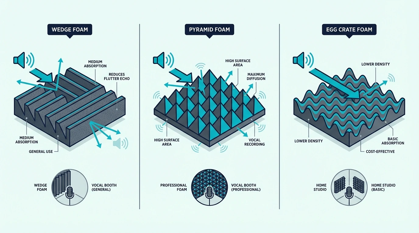 Comparison of different acoustic foam types for vocal booth