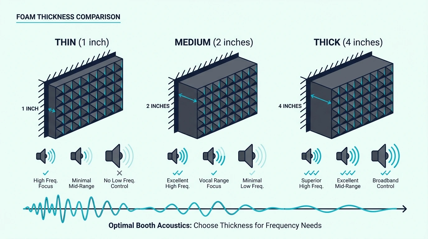 Foam thickness comparison diagram for vocal booth