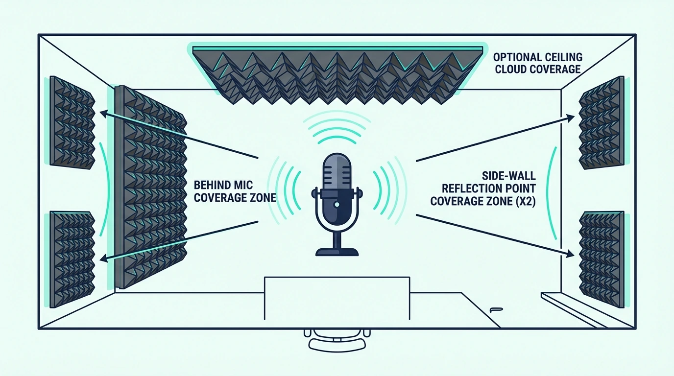 Overhead diagram of recording room foam coverage zones