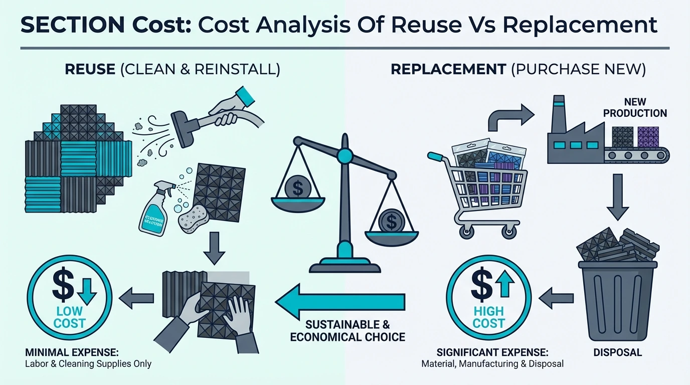 Cost and effort trade-offs between reusing and replacing acoustic foam